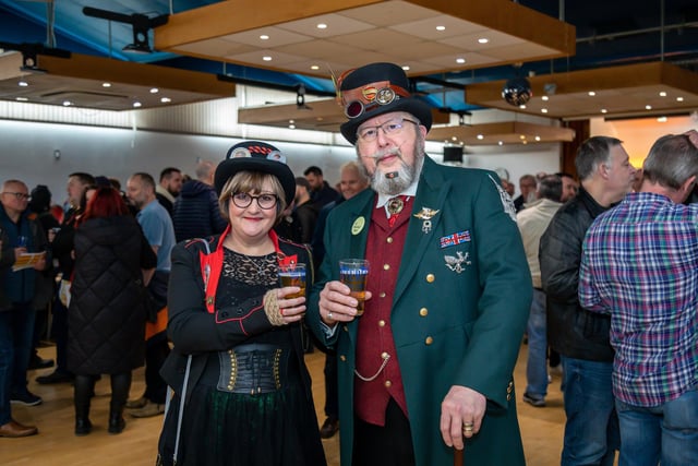 Local celebrities Heather Markham and Stuart Markham from the Gosport Steampunk Society attending the event at Thorngate Halls. Picture: Mike Cooter (250223)