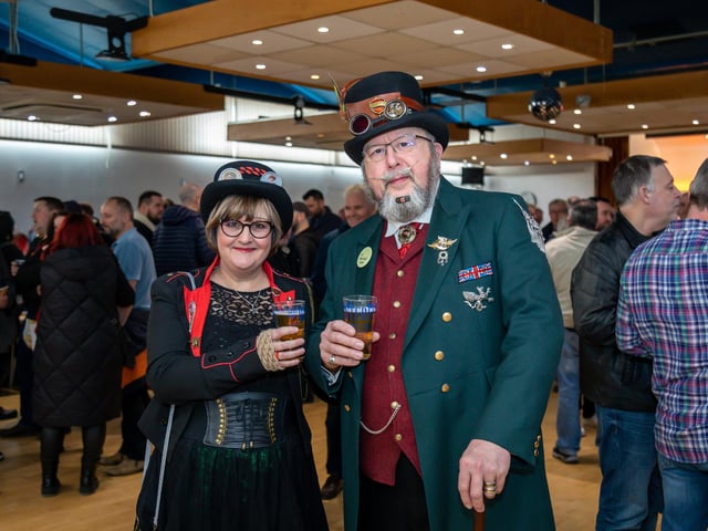 Local celebrities Heather Markham and Stuart Markham from the Gosport Steampunk Society attending the event at Thorngate Halls. Picture: Mike Cooter (250223)
