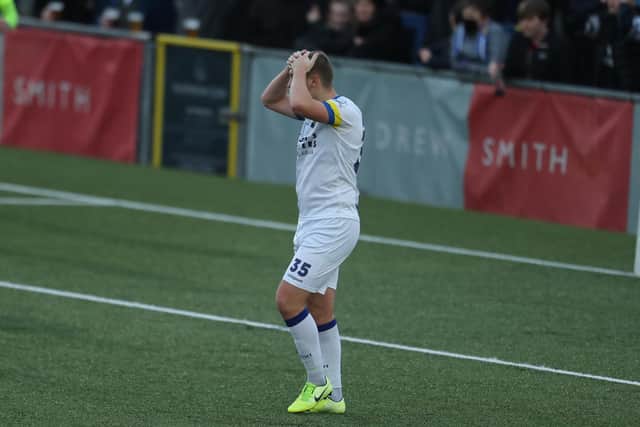 Jake Andrews' reaction after Tommy Wright's first half miss. Picture: Dave Haines