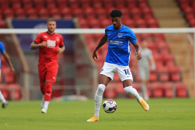 Reeco Hackett started for Pompey in this afternoon's Fratton Park friendly against Coventry. Picture: Simon Roe/ProSportsImages