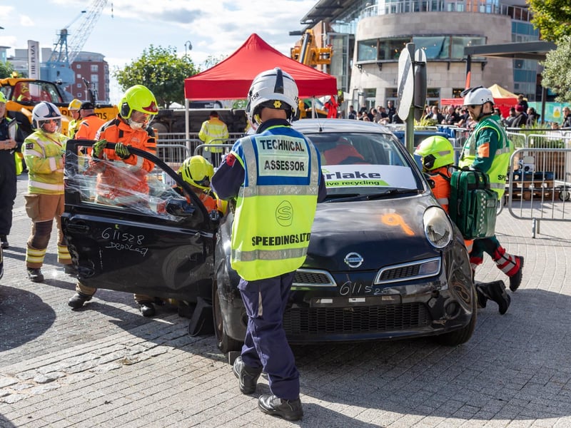 Firefighters demonstrate how to extract victim from a car crash during the UKRO event at Gunwharf Quays. Picture: Mike Cooter (280924)