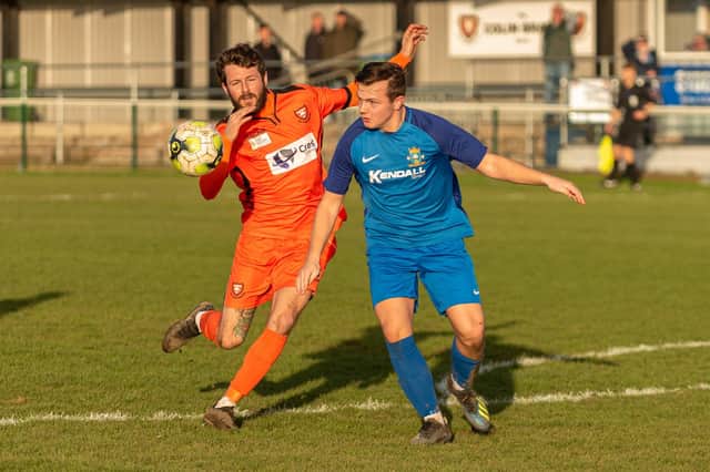 A rare picture of Baffins Milton Rovers in actual Wessex League action in recent weeks - against AFC Portchester at the beginning of February.