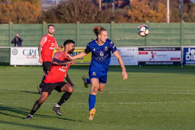 Baffins Milton Rovers top scorer Tom Vincent, right, is expected to return to training next month. Picture: Mike Cooter