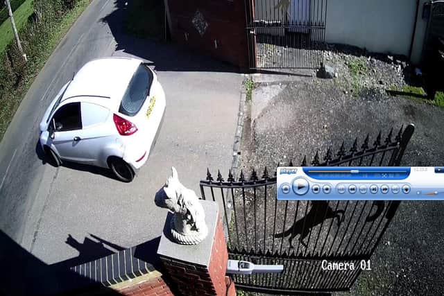 CCTV of Jason Stanley in a white Ford Fiesta at Clamp Farm Stables on October 2, 2019.
Jurors were shown images at Portsmouth Crown Court where Lee Matthews, James Bakes and Jason Stanley are on trial. Picture: Hampshire police