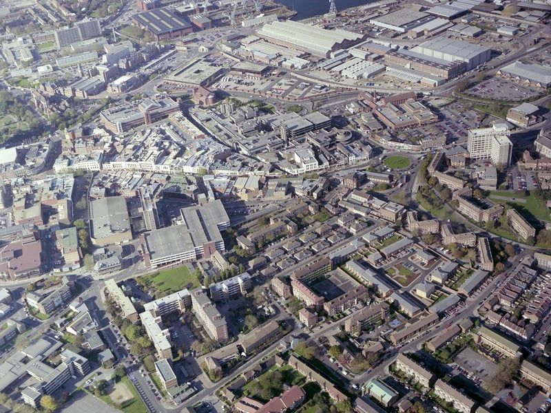 An aerial view of Landport, Portsmouth in 1998.