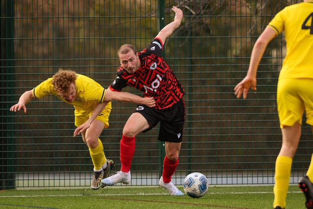 Action from Harvest's 4-1 win at home to Locks Heath (red and black kit) in the Hampshire Premier League. Picture: Keith Woodland (180321-454)