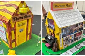 Miniature houses at the dinner, depicting some of the pastimes at the Shed, including music, model making, theatre, travel and carpentry