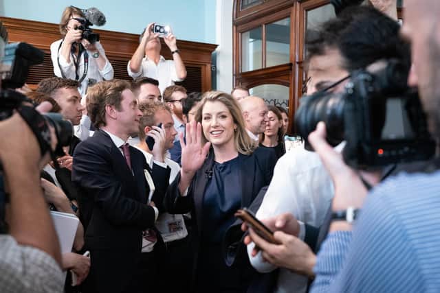 Penny Mordaunt was threatened with being 'shot' in the head and 'her family killed' during the closing days of her campaign to become the next Tory leader. Here she is pictured at the launch of her campaign, at the Cinnamon Club, in Westminster, London, on July 13.