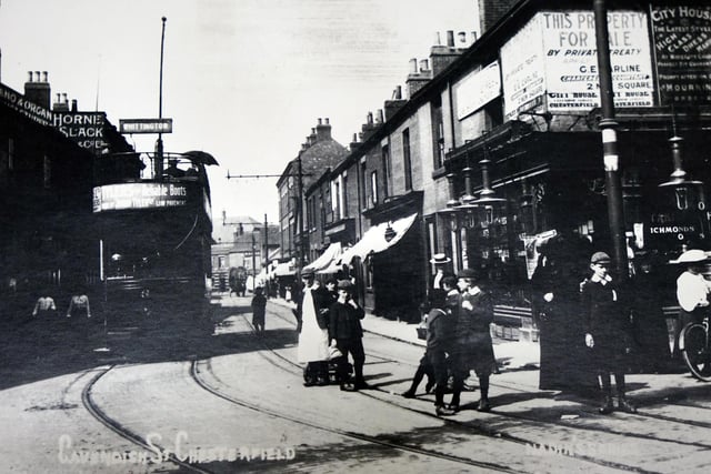 Cavendish Street in the 1900s, complete with tram - and very different dress codes.