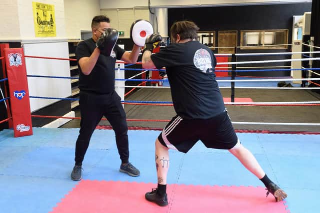 Q Shillingford with Craig Withey in the Heart of Portsmouth Boxing Academy. Picture: Keith Woodland (120420-163)
