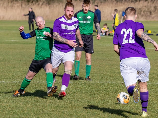 AFC Hilsea (purple) v Saturn Royale. Picture: Mike Cooter
