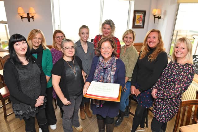 Susan Bonnar (centre front) at a gathering at The Osborne View on Hill Head Road, Hill Head, Fareham for sellers and supporters of The British Craft House