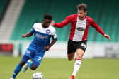 New Hawks signing Abdulai Baggie, left, in action for Eastleigh last season. Photo by Naomi Baker/Getty Images.