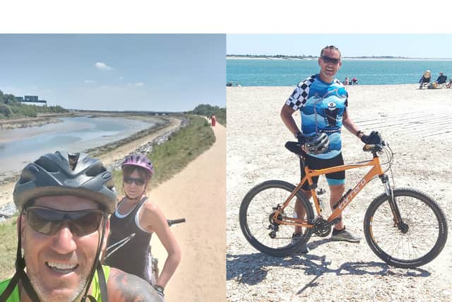 Richard Harris, pictured with his partner Niki Tout, cycled 26 miles in 26 days in May to raise money for the children's charity Spread a Smile