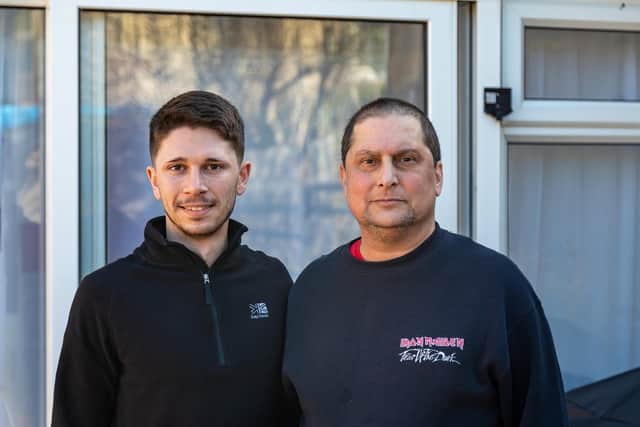 Jordan Madeira (24) with his father Paul Madeira (51). Picture: Mike Cooter (250222)