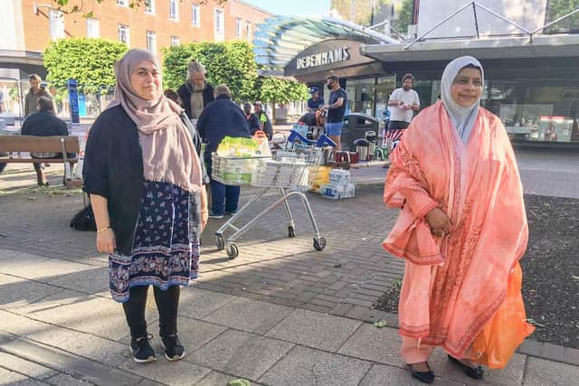 Muslim community celebrates the end of Ramadan by feeding the homeless on Eid day on 24 May 2020.

Pictured: Shipa Kahn and Shelina Lasker with trollies of food at Commercial Road, Portsmouth on 24 May 2020.