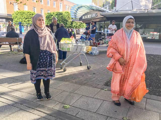 Muslim community celebrates the end of Ramadan by feeding the homeless on Eid day on 24 May 2020.Pictured: Shipa Kahn and Shelina Lasker with trollies of food at Commercial Road, Portsmouth on 24 May 2020.
