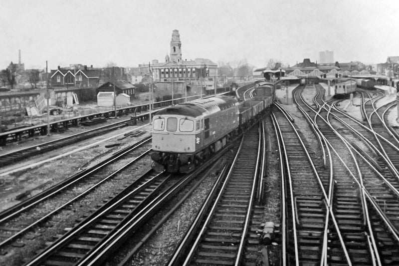 A look from the diving cab of a down passenger train we see a  vastly altered scene at Portsmouth & Southsea railway station