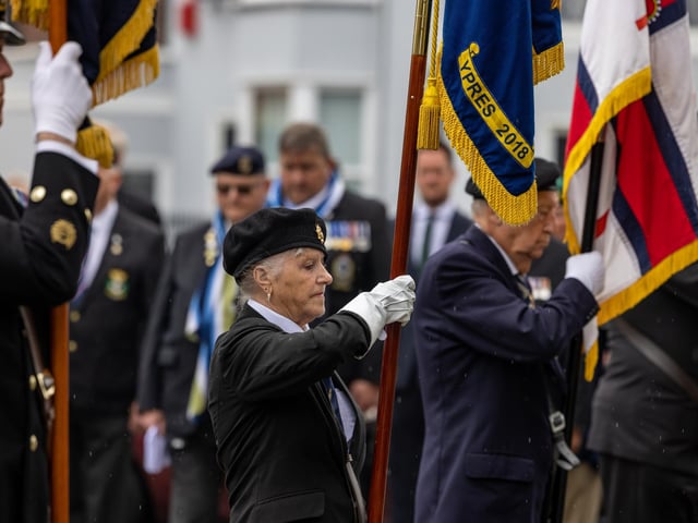 Standard bearers at the Falklands Memorial Service at Old Portsmouth.