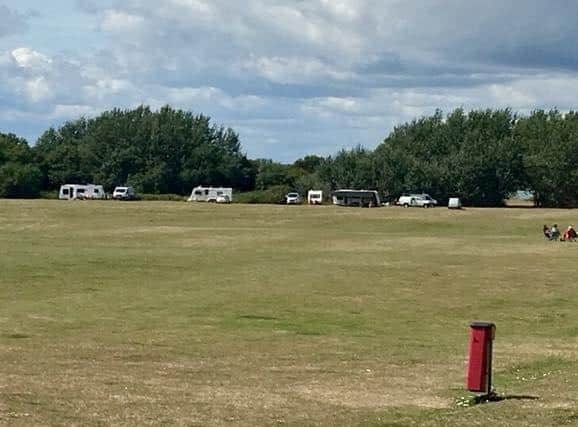 Residents have reported seeing more than 30 caravans - as well as cars, motorbikes, and quad bikes - parked on the Port Solent field.
