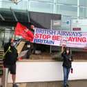 Campaigners outside the Lakeside business park in North Harbour in a protest over job cuts at British Airways