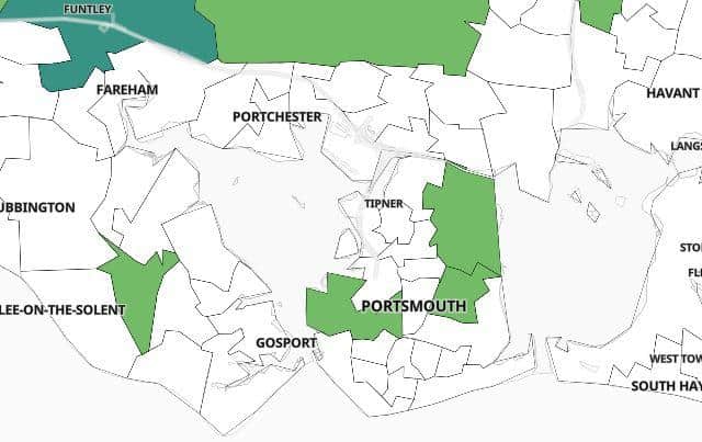 Map of confirmed Covid cases in the Portsmouth area.