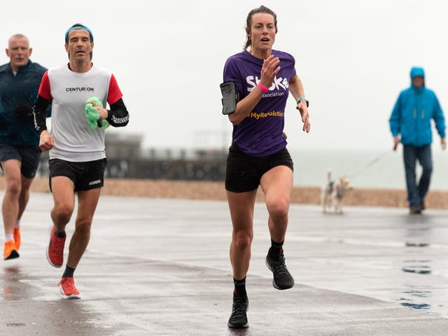 Natasha Perry storms home at a wet Southsea parkrun. Picture: Keith Woodland (010421-34)