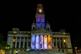Portsmouth Guildhall lit up for Foster Care Fortnight.