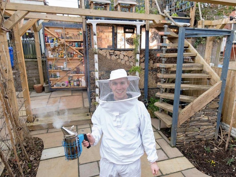 The 2018 winner - built by George Smallwood
It has a spiral staircase to the roof where there are beehives. Also giant bug house on one wall. The roof has flowers and vegetable on it and when the water reaches the gutters it waters a down pipe herb garden with any left finally watering the garden
I built the base and intended to buy a shed but then decided to build the whole thing. Space is a premium so it is something I am constantly trying to make the most of. Ever open to new ideas on how this can be done