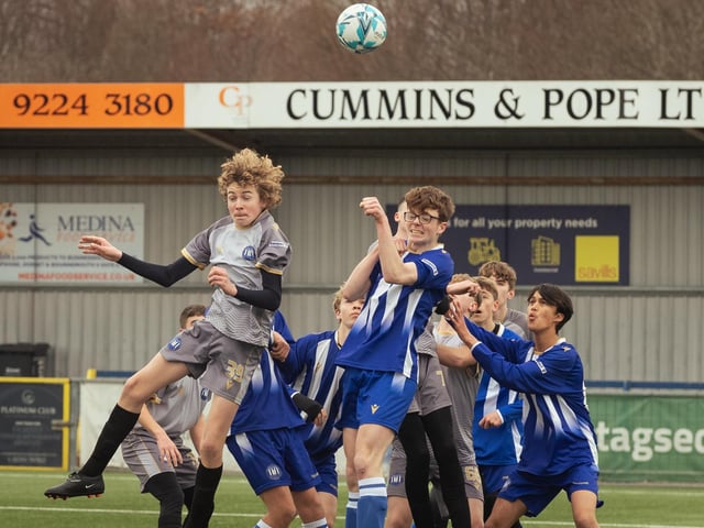 Action from the U15 Campbell McFaull Invitation Cup final between Hayling St Andrews Blue and Hayling St Andrew White. Picture: Keith Woodland (260221-374)