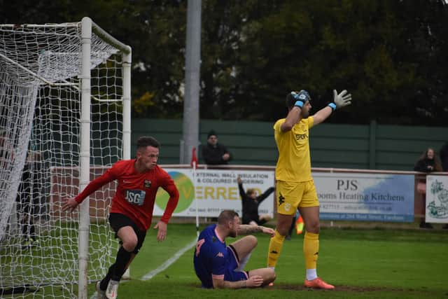 Calum Benfield has just levelled for Fareham against Jersey Bulls. Picture by Paul Proctor