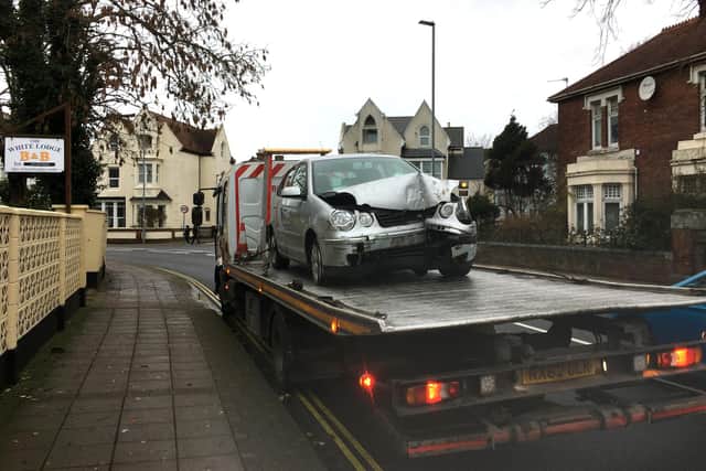 A wrecked car outside Rainbow Corner nursery after a crash on December 18 Picture: Fiona Callingham