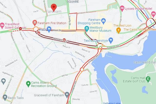 Google traffic showing delays across Fareham this evening. Picture: Google Maps