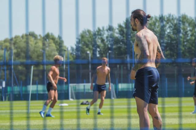 A group of six Pompey players trained at Roko on Monday, among them Christian Burgess, Cameron McGeehan (left) and Tom Naylor (middle). Picture: Habibur Rahman