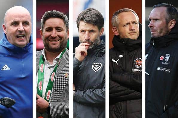 From left: Paul Cook, Lee Johnson, Danny Cowley, Neil Critchley and Michael Appleton
