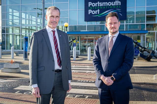 Labour's shadow business minister, Bill Esterson with Portsmouth South MP Stephen Morgan, visiting the International Ferry Port, Portsmouth on  Friday 28th January 2022
Picture: Habibur Rahman