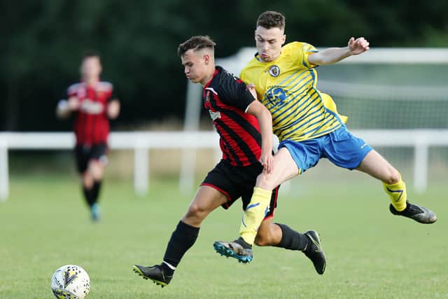 Kian Hampshire, right, struck in Locks Heath's thumping 6-1 win at Winchester Castle. Picture: Chris Moorhouse (jpns 030821-21)