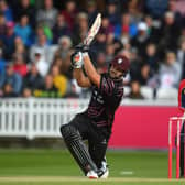 Rilee Rossouw in T20 Blast batting action for Somerset against Essex yesterday. Photo by Harry Trump/Getty Images