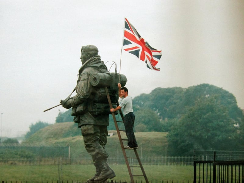Royal Marines Museum. Placing the Yomper flag