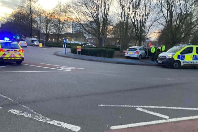 The image of the crash in Holbrook Road, Landport, Portsmouth on Monday evening in which a man, 33, was arrested.