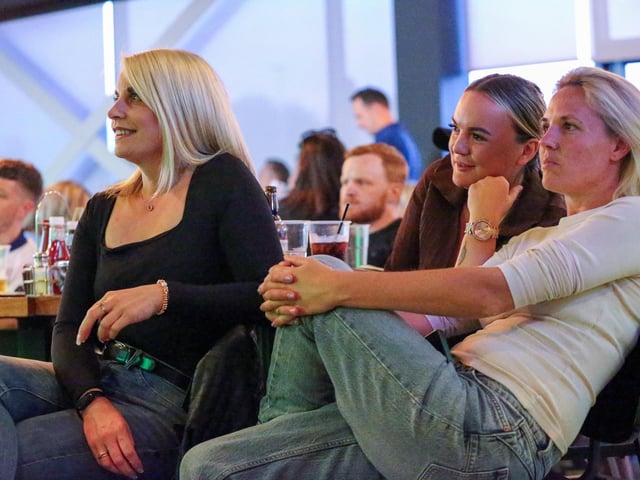 Fans watch Netherlands v England, UEFA Euros 2024 semi-final played in Dortmund, at Village Hotel, Lakeshore Drive, CoshamPicture: Chris  Moorhouse (100724-079)