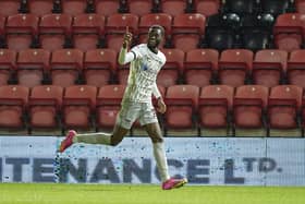 Norwich City loanee Abu Kamara celebrates his Pompey winner at Leyton Orient. Pic: Jason Brown.