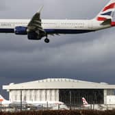 A livestream showing planes struggling to land at Heathrow Airport due to Storm Eunice goes viral. Stock Picture: ADRIAN DENNIS/AFP via Getty Images.