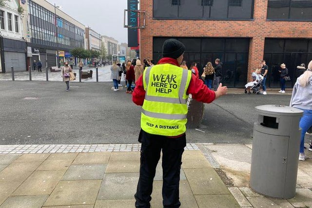 Helping to keep queues under control in the city centre.