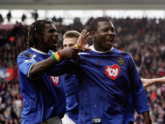 Yakubu celebrates scoring from the penalty spot at Southampton in the FA Cup Fourth Round in January 2005. However, Peter Crouch's last-gasp penalty gave the hosts a 2-1 win. Picture: Ben Radford/Getty Images
