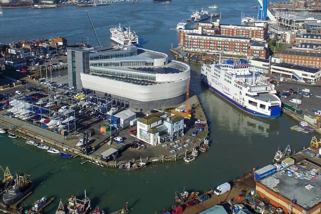 An aerial picture of Camber Dock fish market