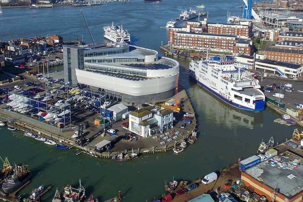 An aerial picture of Camber Dock fish market