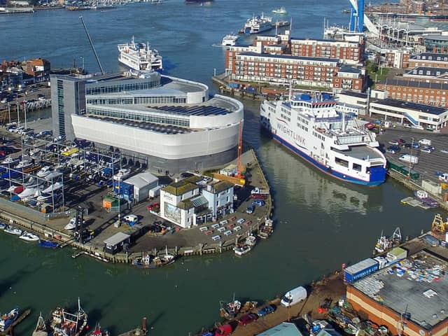 An aerial picture of Camber Dock fish market