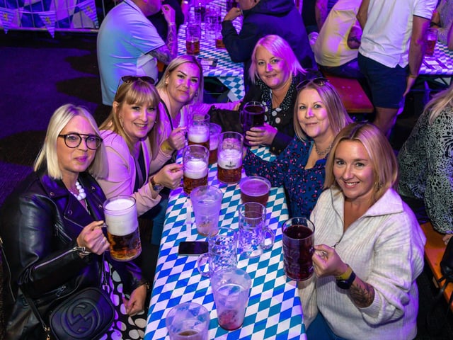 Portsmouth friends at Oktoberfest. Pictured: Kat Cressey, Debbie Foulis, Janette Evans-Turner, Dawn Kelly, Louise Kelly and Kerri Ashley. Picture: Mike Cooter (240922)