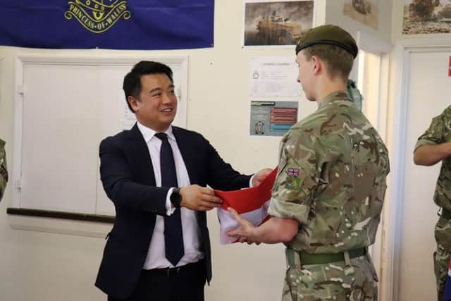 Alan Mak MP with a local Army cadet on Hayling Island